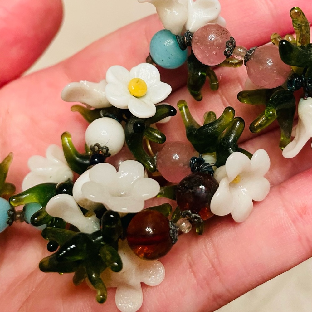 Murano Jewelry Glass Floral Necklace Vintage Venetian Murano Art Glass - Picture 2 of 6